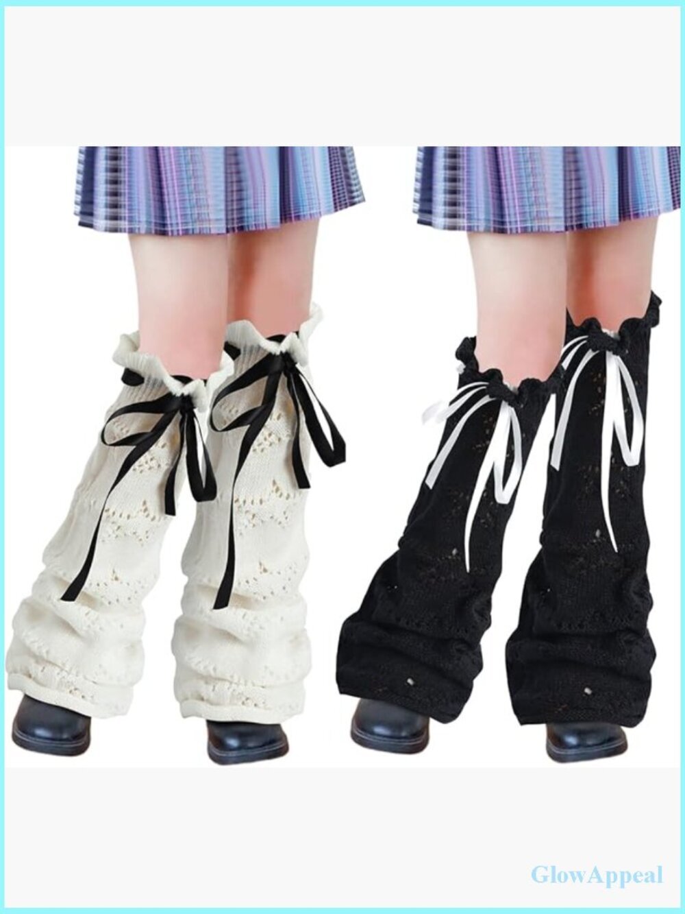Kawaii Leg Warmers Star Cutout Ruffled Cuffs Lace Up Knit Legwarmers Goth Emo